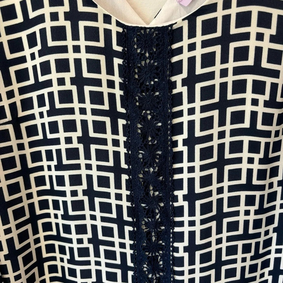 Alya Women’s Blue White Geometric Lace 3 Quarter Sleeve Mini Dress Formal Event - Picture 5 of 12